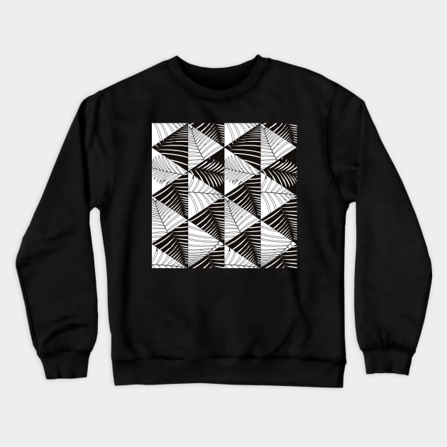 Black And White Palm Leaves And Geometric Forms Pattern Seamless Crewneck Sweatshirt by MichelMM